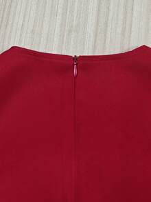 SHEIN Franclia 纯色圆领修身前蝴蝶结无袖女式连衣裙 - 紅色 - 查看 6