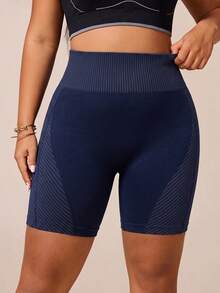 SHEIN Rhythm Era Women's Plus Size Casual Versatile Daily Travel Sports Shorts - Navy Blue - View 6