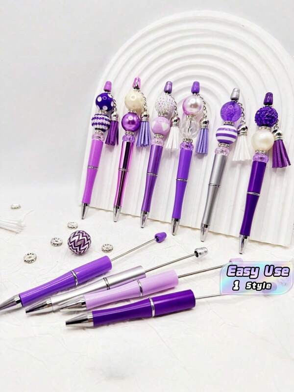 Purple Gradient Theme DIY Beaded Pen, DIY Beaded Pen Decoration Set, Suitable For Ballpoint Pen Decoration, Handicrafts, Jewelry Making, Holiday Gifts, Back-To-School Gifts, Graduation Gifts, Suitable For DIY Gifts For Teachers And Classmates.