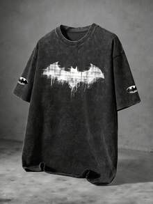 BATMAN X SHEIN Manfinity EMRG 男士圓領休閒日常穿著雪洗水色 T-shirt - 黑色 - 查看 1