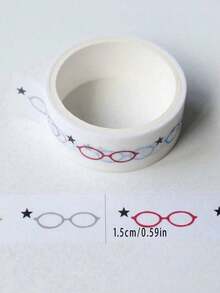 One Roll  Stationery And Drawing Tape, Featuring Star-Shaped Glasses, Polka Dots, And Black Pattern Decorations For Collage. DIY Craft Material Tape Roll, Suitable For Decorating Books And Students With Leopard Print. - Roll - View 13