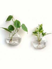 2/4PCS Wall Mounted Self Watering Hydroponic Clear Glass Round Hanging Planter Vase Modern Minimalist For Home Office Wall Art Indoor Greenery Display Decor - multicolor - View 7