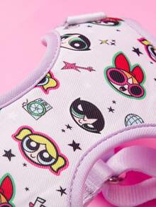 THE POWERPUFF GIRLS X PETSIN Collaboration 1pc Light Purple Cartoon Print Pet Everyday Harness, Buckle D R, Breathable Mesh Fabric, Fresh And Cute. Adjustable Length, Suitable For All Seasons, Designed For Small Dogs For Daily Walking, Comfortable Without Choking, Stylish And Practical - Mauve Purple - View 4