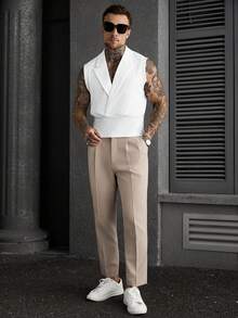 Manfinity Homme Men's Plus Size Summer Casual Solid Color Tank Top - White - View 6