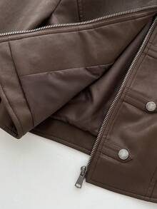 Elamini Jaket Motor Pendek Gaya Retro Wanita - Coklat - View 8
