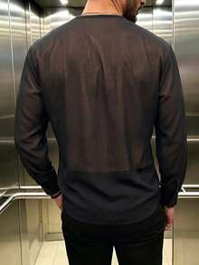ZURIURI Men's Sheer Casual Elegant Long Sleeve Shirt - Black - View 2