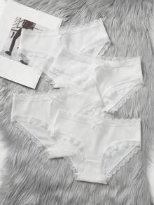 SHEIN 4 cái/gói quần lót bé gái đi học tuổi teen dễ thương mùa hè, viền ren, trang trí nơ, cạp chun, phối màu đa sắc, vải polyester thoáng khí cho bé trai - Nhiều màu - Xem 1