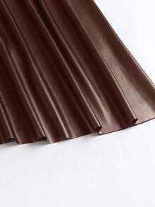 Femmeverse Plus Size Fashion Commuter Solid Color Skirt Fall - Brown - View 5
