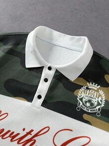 ROMWE MEN 男士華夫格面料迷彩條紋寬鬆版型 Polo 衫 - 彩色 - 查看 3