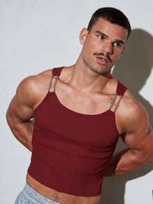 FeverCity Men's Cotton Ribbed Slim Fit Sexy Charming White Tank Top - Burgundy - View 1