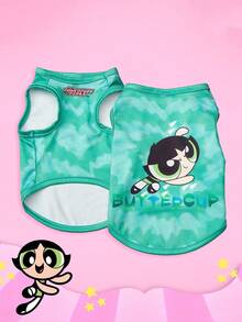 THE POWERPUFF GIRLS X PETSIN 1件可愛大眼女孩字母印花寵物背心，超柔軟親膚、透氣，讓您的貓或狗保持涼爽舒適，適合室內休息或戶外玩耍，為您的毛茸茸好友打造有趣的日常造型 - 彩色 - 查看 7