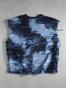 ROMWE MEN Street Life Men's Rivet Decor Distressed Loose Fit Tank Top - Blue - View 3
