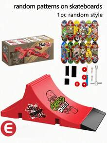 1Pc Finger Skateboard Game(Skateboard Pattern And Skateboard Wheel Color Random), Outdoor Game Set,Ramp Set, Mini Finger Skateboard ,Park Ramp Kit ,Fingerboard Half Pipe, Ultimate Parks Training Props Accessories - Multicolor - View 10