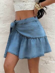 Rivivi Plus Size Women's Pleated Casual Traditional Versatile Everyday Denim Mini Skirt Vacation Navy Blue Summer - Blue - View 7