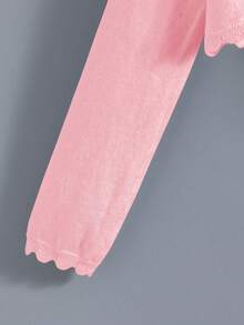 SHEIN Elladie kids 青少年女孩純色休閒百搭日常長袖開襟衫 - 西瓜粉 - 查看 3