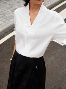EastFlair Women's Elegant Commute Solid Color Long Sleeve Top - White - View 7