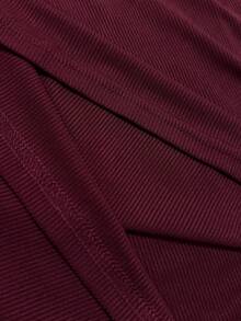 Trelyra Zipper Slim Fit High Neck T-Shirt Long Sleeve - Burgundy - View 3