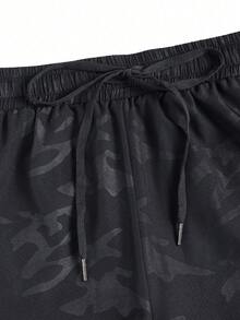 Coreblaze Men's Camouflage Print Drawstring Waist Double Layer Sports Shorts - Black - View 3