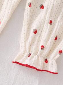 2pcs Baby Girl Cozy Soft Crinkle Fabric Polka Dot Print Collared Button-Up Long Sleeve Pants Pajama Set - Baby Pink - View 5