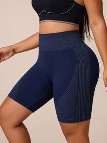 SHEIN Rhythm Era Women's Plus Size Casual Versatile Daily Travel Sports Shorts - Navy Blue - View 2