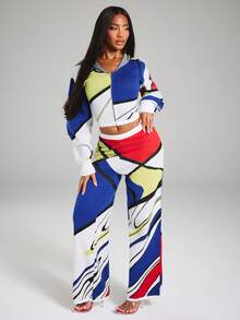 NYA SZN Knit Pant Casual Color Block Art Gyaru Abstract Special Occasion Unique Birthday Party Brunch Date Night Club Red Blue Yellow Modern - Multicolor - View 5