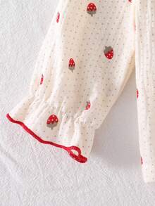 2pcs Baby Girl Cozy Soft Crinkle Fabric Polka Dot Print Collared Button-Up Long Sleeve Pants Pajama Set - Baby Pink - View 4