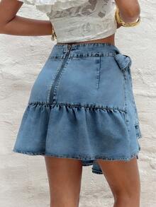 Rivivi Plus Size Women's Pleated Casual Traditional Versatile Everyday Denim Mini Skirt Vacation Navy Blue Summer - Blue - View 2