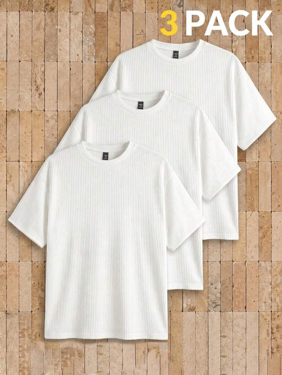 HIMLAND Men's Solid Color Crew Neck Knit Casual Short Sleeve T-Shirt - White - View 1