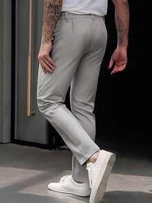 Manfinity Mode Plus Size Men's Slim Fit Pleated Straight Leg Dress Pants - Light Grey - View 2