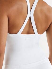 11SKNDS Ribbed Knit High Neck Sleeveless Tank Top With Cross Back Strap Detail Slim Fit Versatile Summer Essential With Sweat-Wicking, Stretchy, Breathable, Quick-Dry & Buttery-Soft, For Gym Workout Fitness Yoga Pilates Studio, Running, Training & Hy-Rox - White - View 5