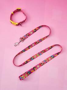 THE POWERPUFF GIRLS X PETSIN 1 Set X PETSIN Cartoon Pattern Pet Collar, Leash & Harness Set, Pink Yellow Dopamine Color Match, Soft Breathable Material, Adjustable Quick-Release, Great For Daily Walks, Travel, Training, A Fun Gift For Birthday Or Anniversary - Hot Pink - View 2