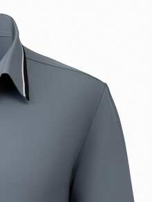 Manfinity Mode Camisa de manga larga para hombre de color gris oscuro con contraste, cuello de solapa, botones regulares, estilo de negocios y de oficina - Gris Oscuro - Ver 4