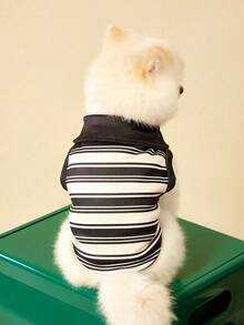 PETSIN 1 件宠物 Polo 衫，黑白条纹，经典时尚，弹性透气，适合猫狗穿着 - 彩色 - 查看 4