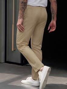 Manfinity Mode Plus Size Men's Casual Versatile Solid Color Long Pants - Khaki - View 2