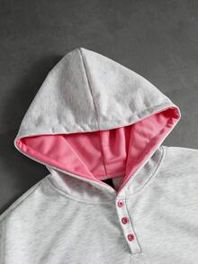 ROMWE MEN Men's Floral Print Colorblock Loose Fit Hoodie - Grey - View 2