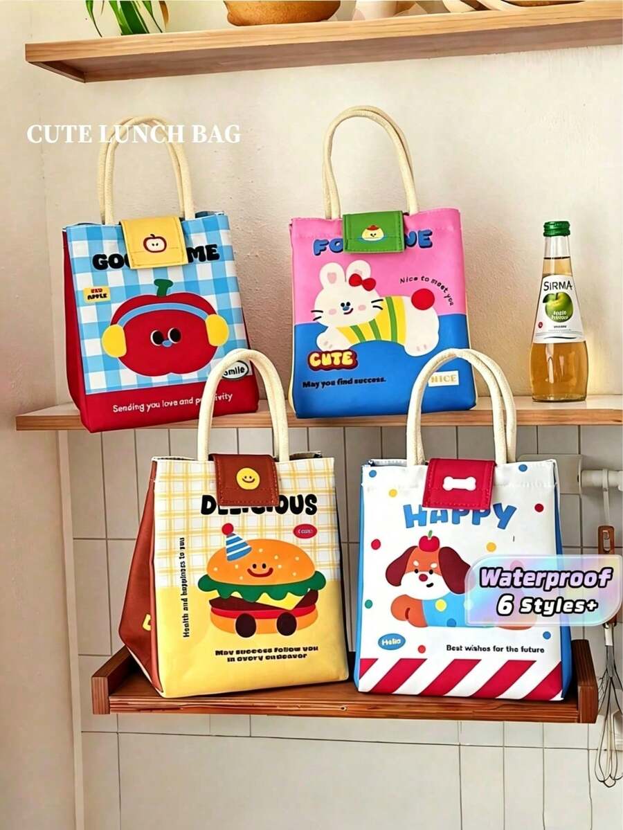 1 buah Tas Bekal Kawaii Kotak Bekal Lucu untuk Wanita Tas Bekal yang Dapat Digunakan Kembali Tas Tangan Tas Pendingin untuk Piknik dan Kerja - MultiWarna - View 1