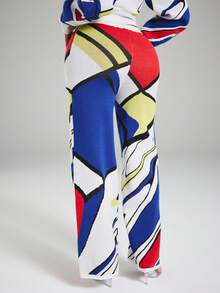 NYA SZN Knit Pant Casual Color Block Art Gyaru Abstract Special Occasion Unique Birthday Party Brunch Date Night Club Red Blue Yellow Modern - Multicolor - View 2