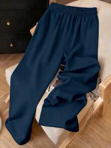 Resyla Fashionable Versatile Minimalist Solid Color Women's Sweatpants - Navy Blue - View 2