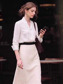 EastFlair Women's Elegant Commute Solid Color Long Sleeve Top - White - View 2