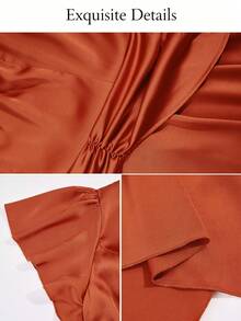 Brilight Gaun Pesta/Bar/Malam Malam Satin Seksi Leher V dengan Lipatan Pinggang dan Hem Asimetris Model Sapu Tangan yang Mengalir untuk Kencan, Koktail, Pernikahan, dan Tamu, Warna Oranye Karat, Elegan untuk Musim Panas - Rust Brown - View 6