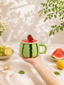 Creative Watermelon Ceramic Mug Gift Box With Lid & Straw, Cute Summer Couple Water Cup, Birthday Gift For Girls - Multicolor - View 9