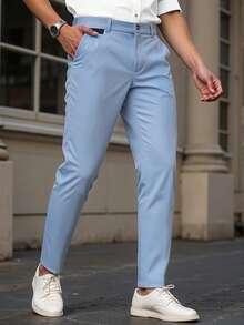Manfinity Mode Men's Plus Size Blue Basic Slim Fit Casual Business Commute Suit Pants, Formal, Old Money - Blue - View 1