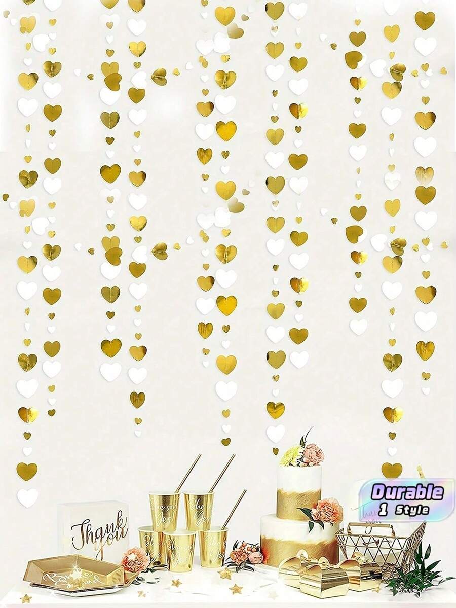 1/2/3/5/10件 4M 吊掛愛心流蘇橫幅,白色與金色愛心形花環,愛心吊掛旗幟背景布,適用於週年紀念、單身派對、情人節、訂婚、婚禮、新娘送禮會、生日、聖誕派對裝飾 - 多色 - 查看 1