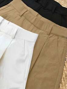 INAWLY 女款黑白咖啡色短褲休閒通勤商務三件套（不含腰帶） - 彩色 - 查看 3