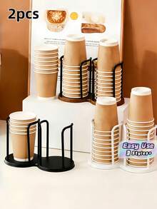 2 Packs Multi-Layer Plastic Disposable Cup Holder & Dispenser, Lightweight Compact Multipurpose Storage Organizer For Tea Coffee Cups & Keys, Suitable For Home Office Kitchen Desktop Cafe Bathroom Spa - multicolor - View 1