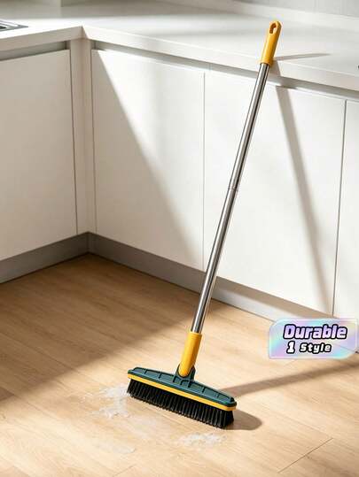 3-In-1 Bathroom Floor Brush With Rotatable Detachable Anti-Break Anti-Slip Head, Functions As Wiper & Broom For Tiles, Stone, Wood Floors, Corners, Fits Home, Gym, School.