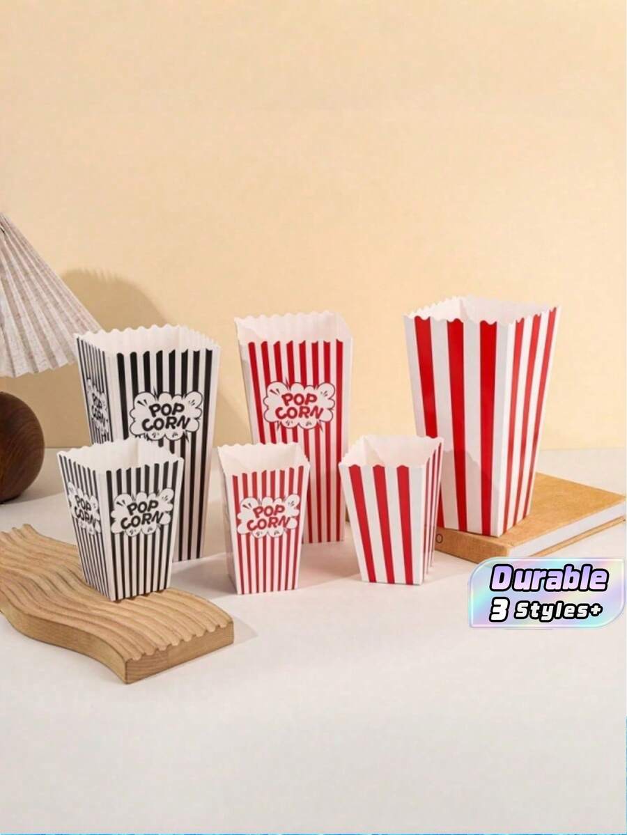 2/4/8 Popcorn Containers. Featuring A Red And White Striped Design, This Classic Retro-Style Popcorn Bucket Is Perfect For Movie Nights, Parties, And Other Occasions, Making It An Excellent Choice For Party Supplies. - Multicolor - View 1