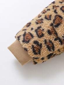Cozy Pixies Baby Girl Leopard Print Hooded Fleece Winter Jacket & Belly-Covering Mid-Weight Long Pants Set - Camel - View 10