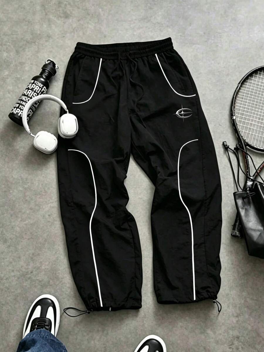 Sport MetroGents 男士拼色休閒百搭日常旅行運動長褲 - 黑色 - 查看 1