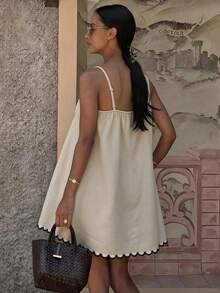 Cévolie Women's Colorblock Casual Daily Summer Spaghetti Strap Dress - Khaki - View 2